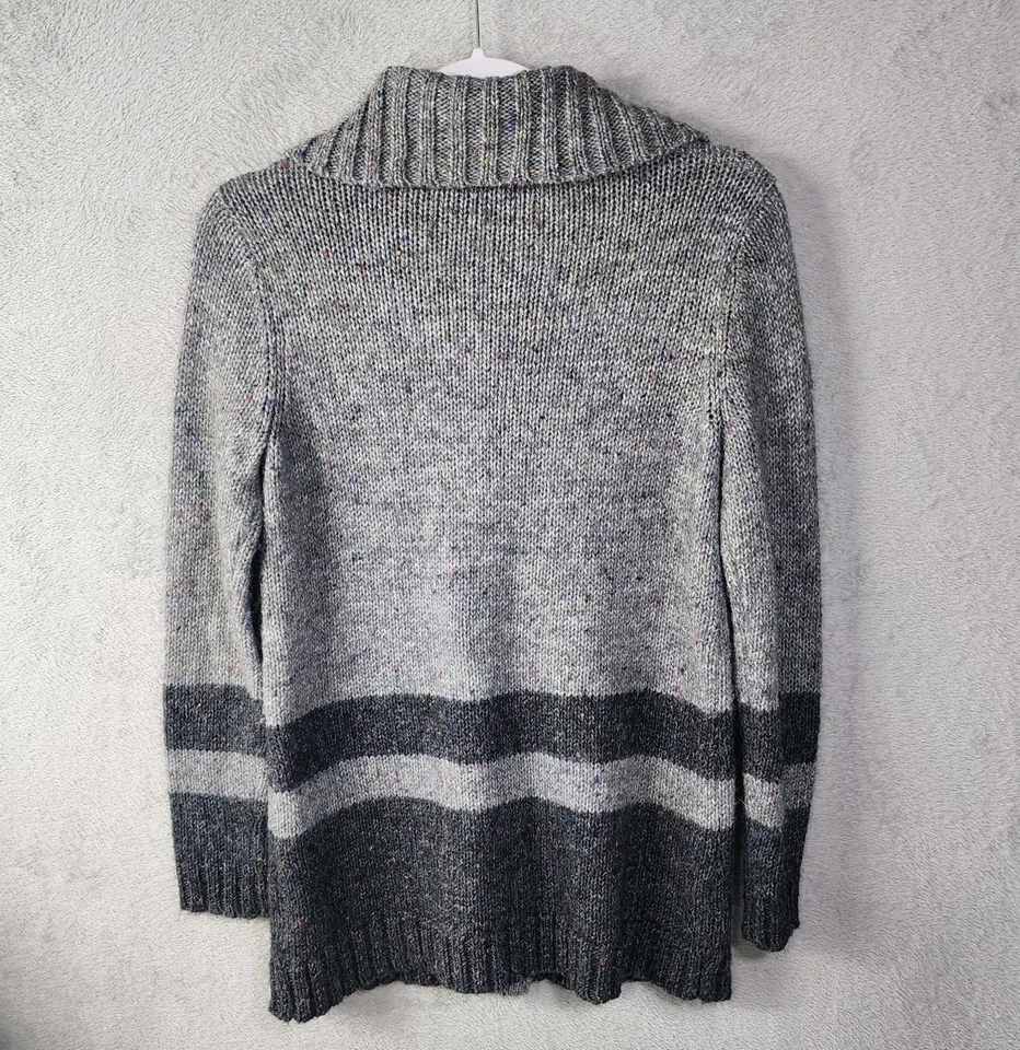 Talbots 羊毛混纺开衫毛衣灰色条纹纽扣前女式小号 — 第 2/4 张图片