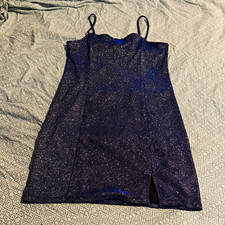 H&M Divided Women’s Size L Navy Silver Glitter Bodycon Mini Dress Party