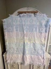 Vintage Waffle Weave Baby Blanket Blue Pastel Pink Yellow Reversible 40x33