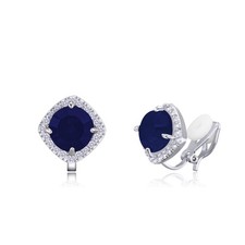 7MM Dark Blue Crystal Clip On Square Non Pierced Stud Earrings Fo