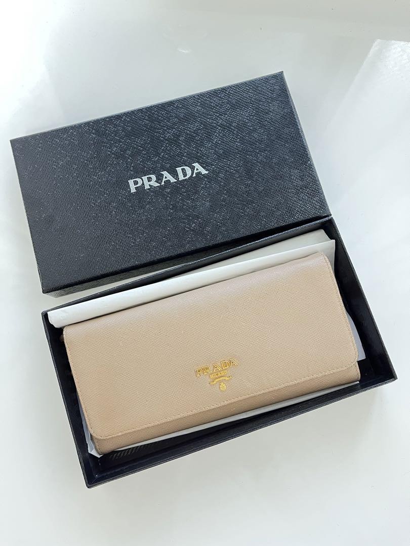 Prada Long Wallet in Soft Pink Beige Leather