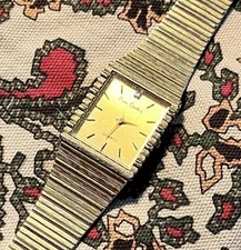 Vintage Pierre Cardin Gold Tone Rectangular Ladies Cuff Bracelet Watch WORKING!