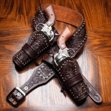 Western Gun Holster Belt on Double thick Leather for Revolver/Pistol .44/45 cal.