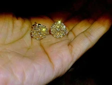 2.00Ct Round Cut Real Moissanite Cluster Stud Earrings 14K Yellow Gold Plated