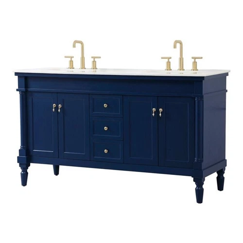 Elegant Decor Lexington 60" Solid Wood Double Bathroom Vanity in Blue - Picture 1 of 8