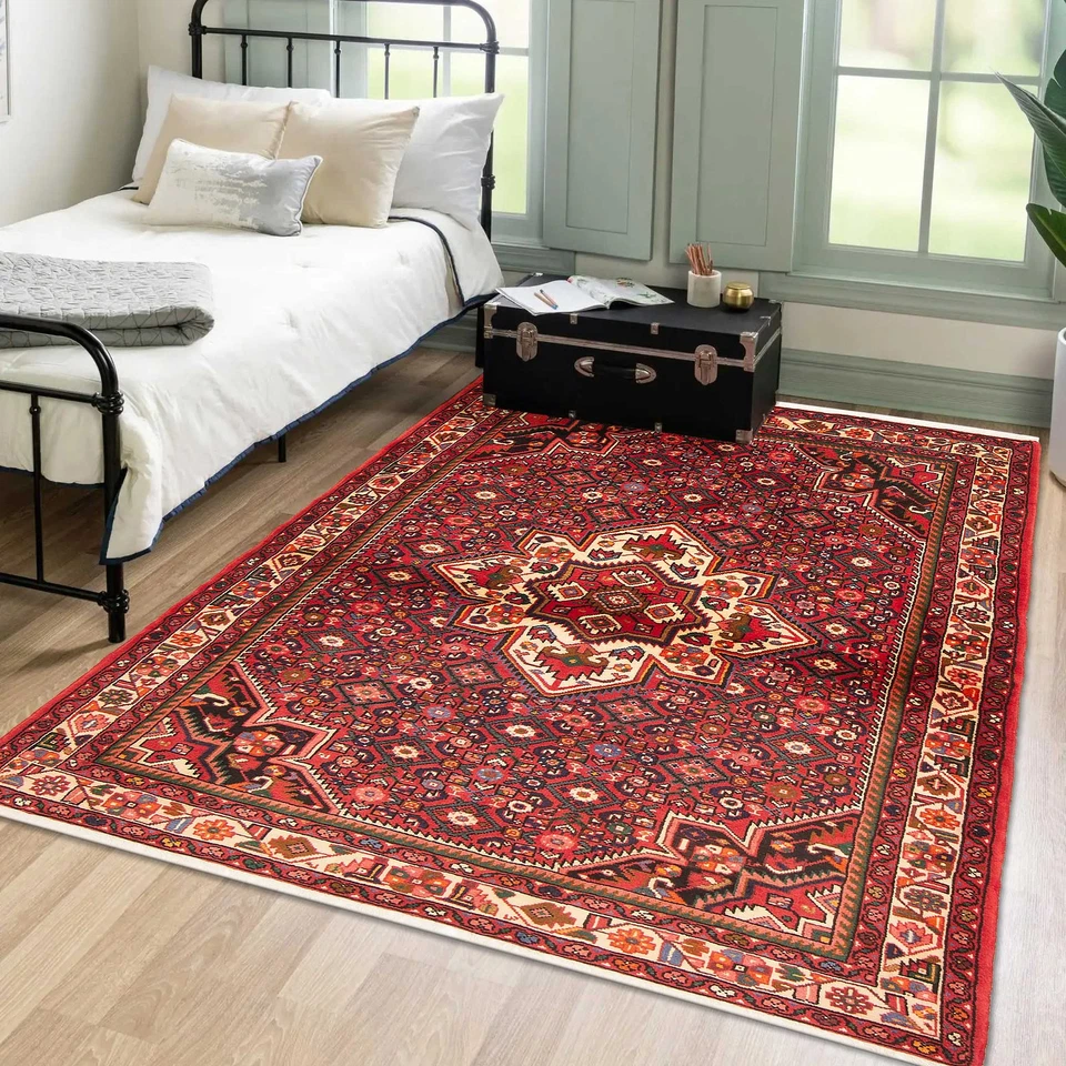 Tapete de área tradicional vintage oriental feito à mão 5'3" x 6'7" lã - Imagem 2 de 4