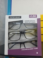 Foster Grant 815 Classic Plastic Square Reading Glasses 3 Pack 1.50