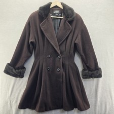 VTG BRAETAN Princess Double Breast Brown Wool Coat Faux Fur Collar / Cuff Size S