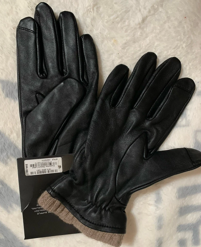 Guantes de cachemir de cuero genuino con pantalla táctil talla L negros Foto 3 de 4