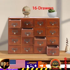 Desk Drawer Organizer Wooden Storage Box Rustic Small Parts Tool Box Cabinet NEW