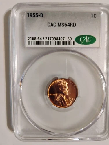 1955 - D Wheat Cent CAC MS64RD Brilliant Uncirculated