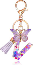 Initial letter Keychains for Women Tassel Butterfly Pink Purple Cute Car ...