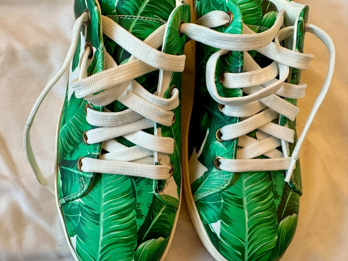 Dolce and Gabbana Banana Leaf Print Floral Majolica Lemon Green