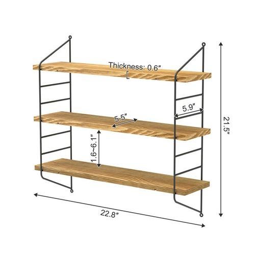 3 Tier Wall-Mounted Shelf Wood Floating Display Rack Hanging Storage Shelves Dec - Picture 4 of 12