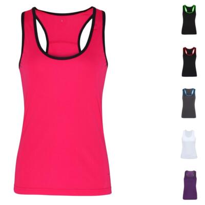 TriDri Damen abgesetzte ärmellose Weste | Cool feuchtigkeitsableitend Racerback Gym Fitness Top