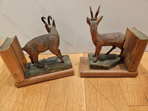 VTG 1940's Hand Carved Wooden Big Game Bookends • Art • Originals Deer Goat Buck - Picture 11 of 19