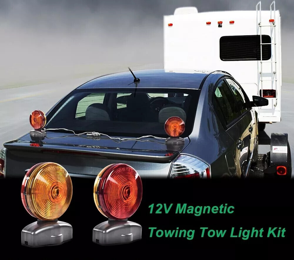 12V Magnetic Towing Tow Light Trailer RV Tow Dolly Tail Towed Amber/Red Lamp New