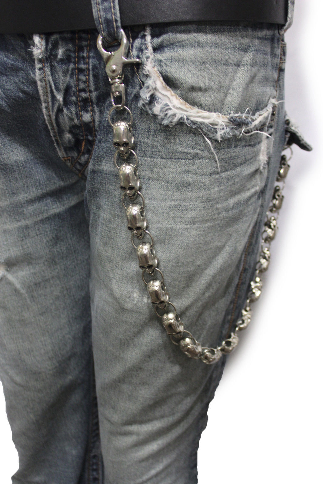 SOCOOL Mens Wallet Chain Silver Metal Long Jean Chain Keychain Biker 2 Strands Biker Links, Men's, Size: One Size