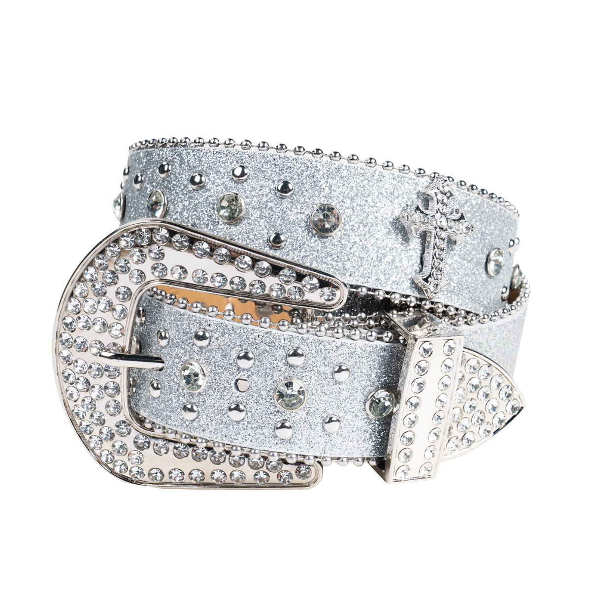 Rhinestone Buckle White Cowboy Belt White Leather Women