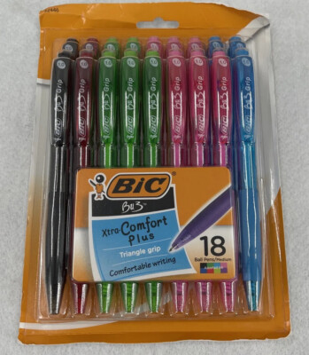 Bic BU3 Xtra Comfort Plus ball point pens. Count :18 Color pens