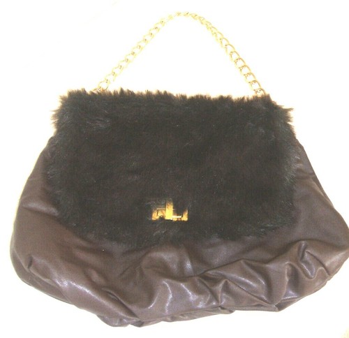 PRIMARK Grande Oscuro Marrón Oro Bolso de mano cartera de asa larga bolsa  de piel sintética con Cadena de oro NUEVO | eBay