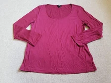 Womens Top-TALBOTS-burgundy rayon blend knit scoop neck ls-PL