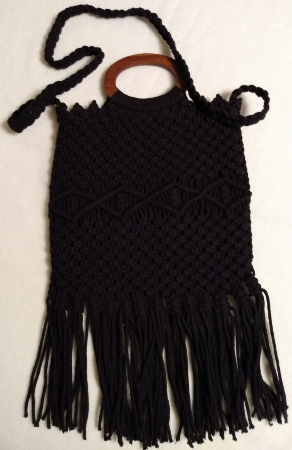 Danielle Nicole Crossbody Macrame Black Purse Woo… - image 1