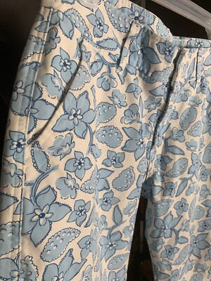 Oshkosh Women's 100% Cotton Casual Pants Floral Blue White