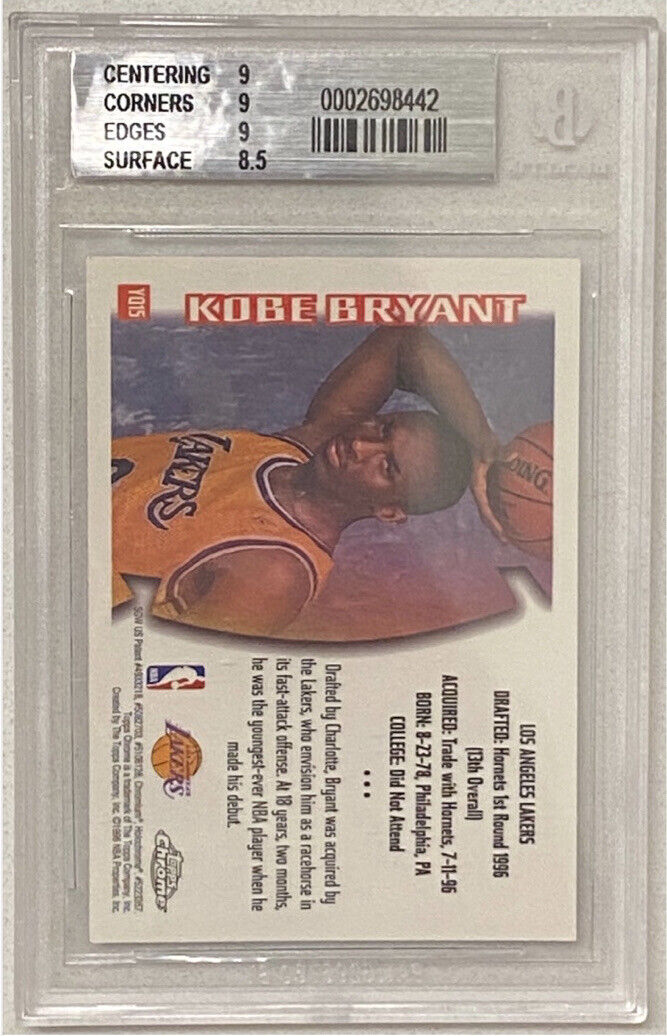 1996 Topps Chrome Kobe Bryant Rookie Card RC BGS 9 Mint 1996 Topps Chrome Kobe Bryant Rookie Card RC BGS 9 Mint