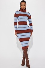 All Striped Up Ribbed Midi Dress - Red/Combo