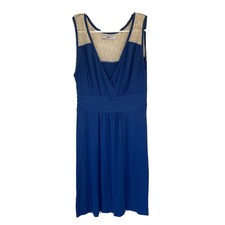 Romy Sleeveless Dress Sz Med Crochet Back V-neck High Waist Dressy Boho Hippie