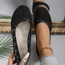 Womens Floral Lace Patttern Ballets, Slip On ...
