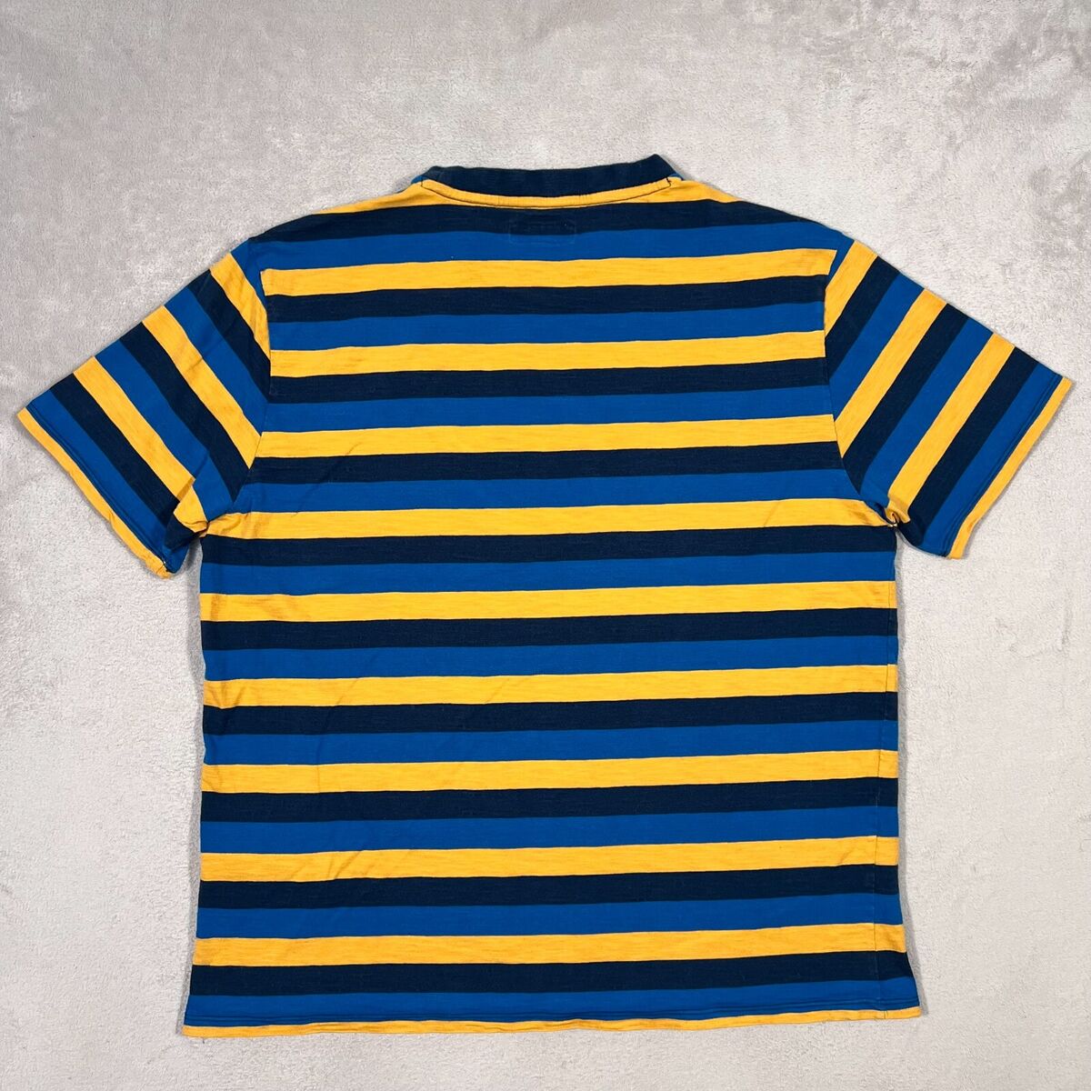 Guess Shirt Mens Large Blue Yellow Striped Knit Cotton Short Guess Shirt Mens Large Blue Yellow Striped Knit Cotton Short