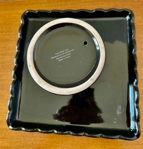 Square Black Ceramic Pedestal Cake Stand Scalloped Edges 8 1/2" square EUC - Picture 5 of 6