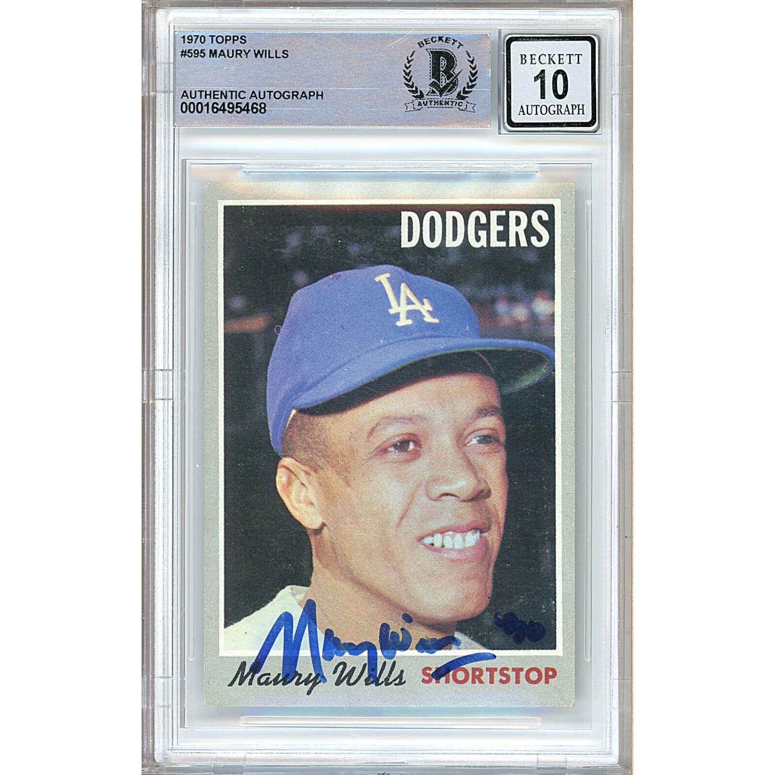 Maury Wills Los Angeles Dodgers Signed 1970 Topps #595 BAS BGS Auto 10 Slab LA