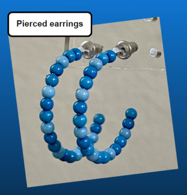   shades of BLUE color beads beaded hoop metal stud fashion pierced Earrings