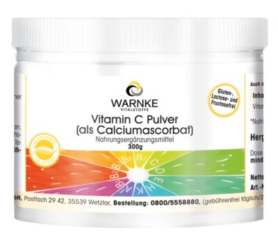 Vitamin C-Pulver 300 g - Calcium-L-Ascorbat 100% pur, vegan | Warnke Vitalstoffe