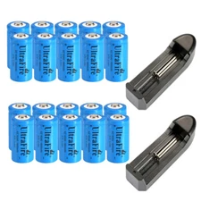 20pcs 16340 3.7v 1800mAH RCR123A Rechargeable Battery Cell Batteries +2x Charger