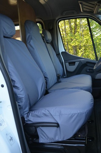Fundas de asiento gris plegables delanteras sin base dividida para Renault Master ZE e-Tech 2018+ - Imagen 3 de 4