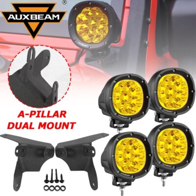 AUXBEAM 4'' Amber LED Fog Lights Pods + Mount Bracket For Jeep Wrangler JL 18-23