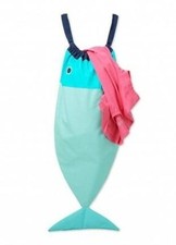 Fish-shaped laundry bag, turquoise, for bath accessories and other small items
