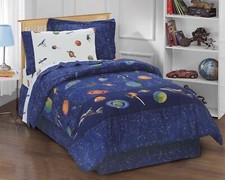 Boys Twin Full Bed Bag Blue Outer Space Stars 8 pc Comforter Sheet Set Bedding