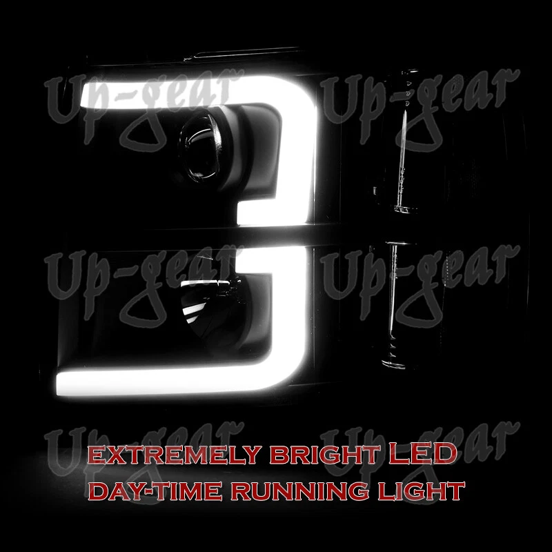 Faro proyector negro LED DRL para Chevy Silverado 07-14 con reflector ámbar Foto 3 de 4