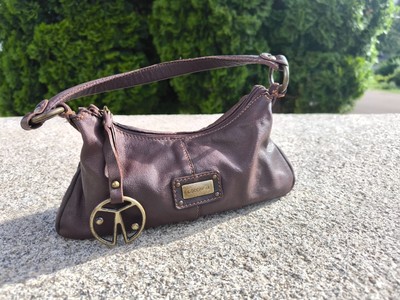Coccinelle SMALL brown leather shoulder bag baguette Y2K