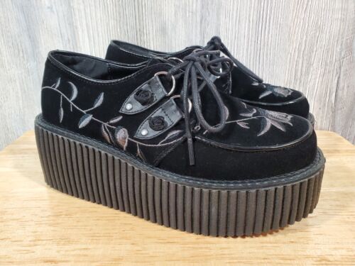 Sapatos Creepers Demonia Preço - Creeper-606 Couro Homem Branco Pretas