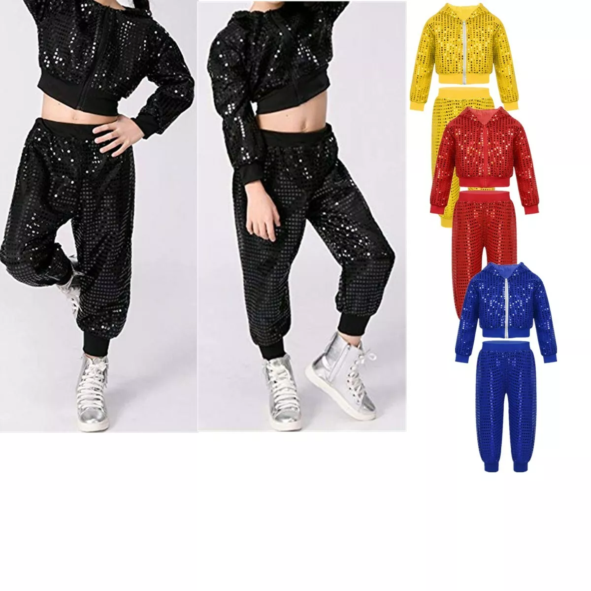 Children's Jazz Dress Girls Korean version suit umbilical sequins hip-hop  show costumes girls dance clothes trend