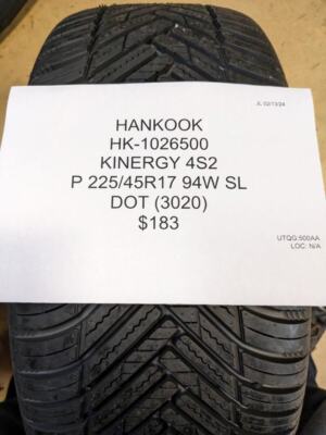 HANKOOK KINERGY 4S2 P 225 45 17 94W SL TIRE 1026500 CQ1 | eBay