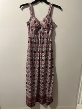 Casa Cabana Size S Wine Red Boho Print Knit Sleeveless Maxi Dress NWT