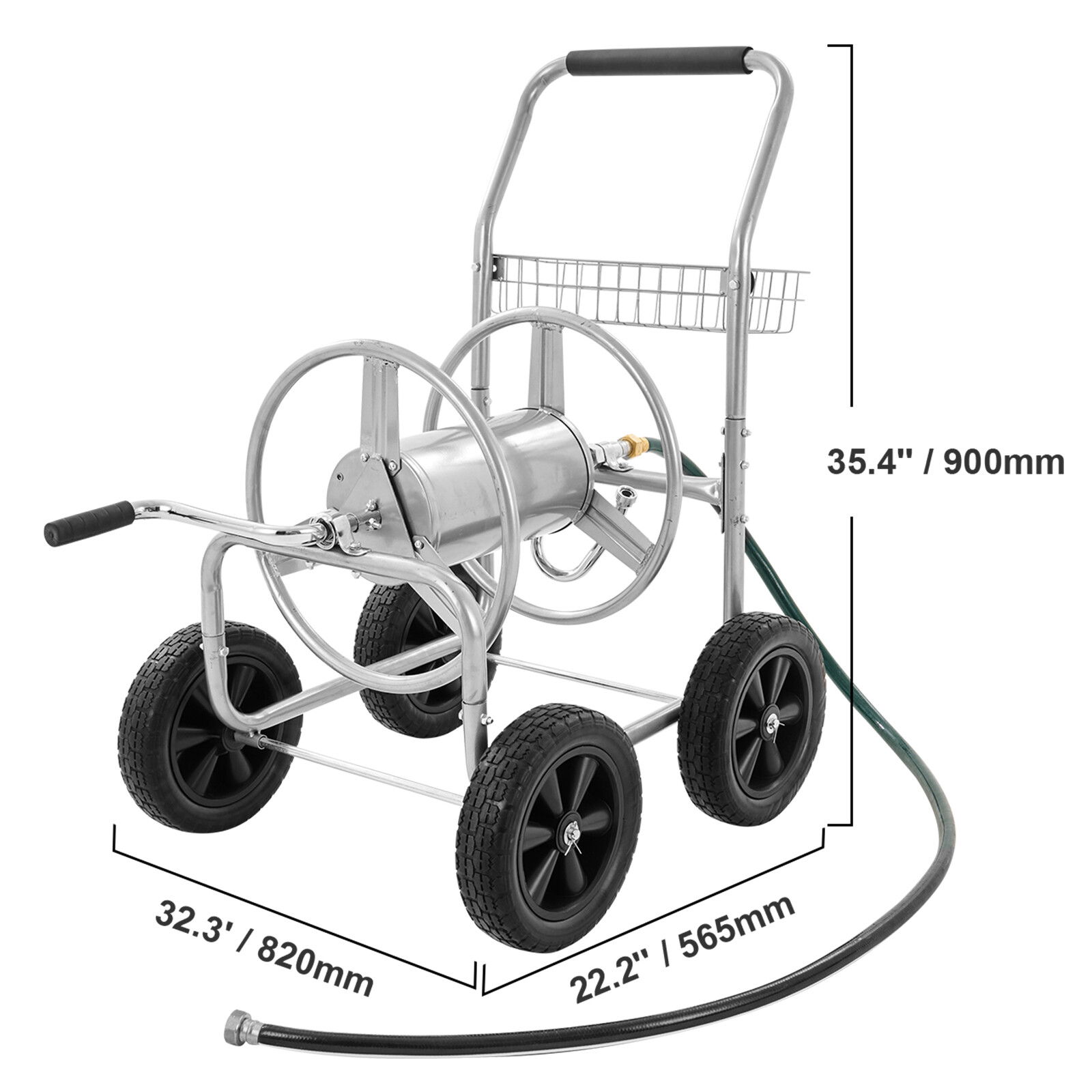 VEVOR Hose Reel Cart 250ft. Heavy Duty Garden Water Yard Planting w/ Basket