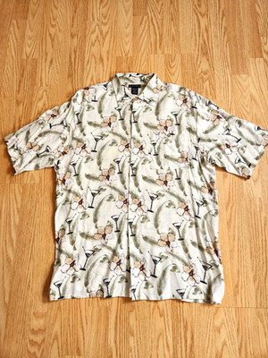KnightsBridge Hawaiian Aloha Cocktail Martini Hibiscus short sleeves shirt Sz M